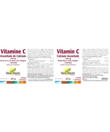 New Roots Herbal - Calcium Ascorbate - 227g - Crystals 100% Pure - Contains Vitamin C - Buy Online on SooperMarket.com