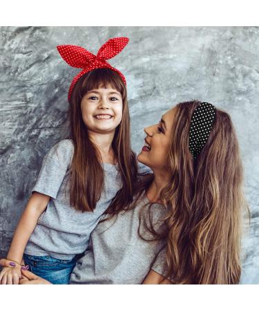 Retro 1940s Head Scarf Set - Red Black Boho Bow Headbands for Women - Vintage Rabbit Ear Hairband - Lovely Dot Design - Buy Online on SooperMarket.com