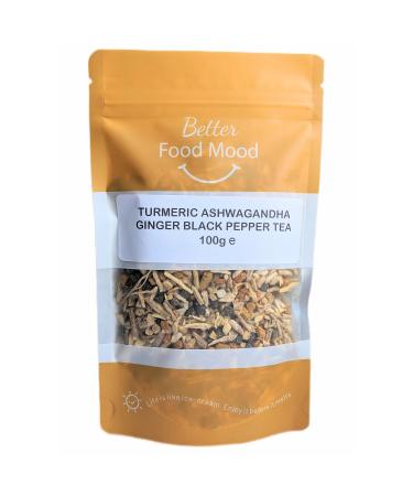 Better Food Mood Turmeric Ashwagandha Ginger Black Pepper Loose Leaf Tea 100gm | May Aid Digestion & Stress Relief | Superfood - No Caffeine | Rich in Antioxidants