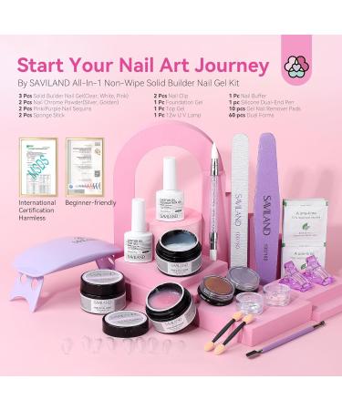 SAVILAND Solid Builder Nail Gel Kit for Beginners - 3 Colors Non-Sticky 3D Gel UV Lamp Chrome Powders & Nail Sequins for Stunning Nail Art & Extensions - Buy Online on SooperMarket.com