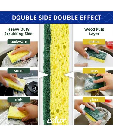 CELOX 12 Pack Dual Sided Kitchen Dish Sponge - Heavy Duty Non Scratch Sponges for Dishwashing and Cleaning - Highly Absorbent & Quick Drying - Buy Online on SooperMarket.com