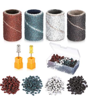 202 Pieces Nails Sanding Bands Manicure Drill Set, Drill Sanding Band, Include 200 Pieces 4 Color 80 120 150 240 Grit Nail Design Sanding Bands with 2 Pieces 3/32 Inch Nail Drill Bits for Nails