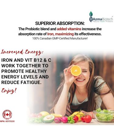 Probiotics Iron Supplements for Women & Men - 500 mg (60 Iron Caps) Probiotics 10 Billion CFU/g & Vitamins C B12 E & Folate - Iron Bisglycinate Blood Builder - Vegan Iron Probiotics for Men & Women - Buy Online on SooperMarket.com