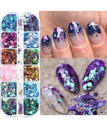 Shop GZSYY Nail Art Sequins - 12 Colors of Sparkly Glitter Powder for Stunning Nail Designs - Buy Online on SooperMarket.com