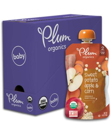 Plum Organics Baby Food Pouch | Stage 2 | Sweet Potato, Apple and Corn | Fresh Organic Food Squeeze | For Babies, Kids, Toddlers | 4 Ounce (Pack of 6)