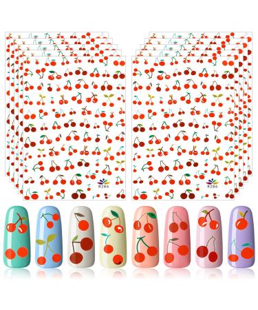 10 Sheets Cherry Nail Stickers 3D Cute Type Nails Decals Cherry Fruits Nail Art Decorations Self-Adhesive Fruits Nail Sticker Manicure Tips Acrylic Nails Supplies for Women Girls Nail Design