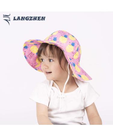 LANGZHEN Baby Girls Sun Protection Hat with Chin Strap | Adjustable Toddler Kids Wide Brim Play Hat | Pineapple Design | 6-12 Months - Buy Online on SooperMarket.com