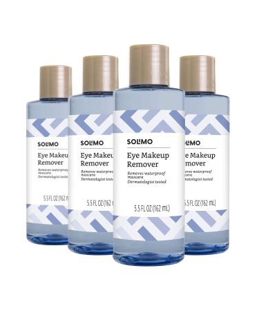 Amazon Brand - Solimo Eye Makeup Remover, Removes Waterproof Mascara, Dermatologist Tested, 5.5 Fluid Ounce (Pack of 4) 4 pack