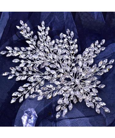 AMORARSI Rhinestone Leaf Wedding Hair Piece - Crystal Hair Accessories for Bride and Bridesmaids (Silver) - Buy Online on SooperMarket.com
