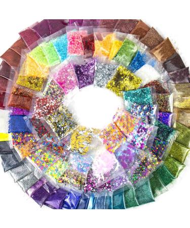 Horizon Group USA Assorted Glitter Set of 90 Colors, Fine Glitter, Chunky Glitter, Neon Glitter, Glitter Shapes, Foil Glitter, Body Glitter, Glitter for Crafts, Slime, Epoxy, Tumblers Glitter 90-Pack