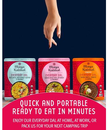 Maya Kaimal Foods - Organic Indian Everyday Dal Top Sellers Variety Pack - 2 10oz pouches of 3 favorites - Red Lentil Black Lentil and Green Split Pea - Fully Cooked Meals - Vegan - Microwavable Favorites Variety Pack 10 Ounce (Pack of 6) - Buy Online on SooperMarket.com