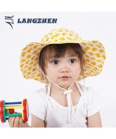 Lovely Duckling-yellow Baby Girls Sun Protection Hat | Adjustable Wide Brim Toddler Kids Hat for Beach Play | 6-12 Months - Buy Online on SooperMarket.com
