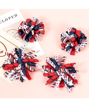 Patriotic 4th of July Korker Hair Bow Clips for Girls - Red White Blue Stars Stripes Ribbon Alligator Barrettes - Kids Xmas Gift - Buy Online on SooperMarket.com