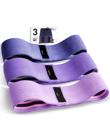 Fabric Resistance Bands Exercise Band Set of 3 Workout Fitness Bands for Hips & Glutes Non-Slip Booty Bands for Women / Men / Beginners / Athletes Strength Training Yoga Pilate Fitness Light purple Purple Dark purple