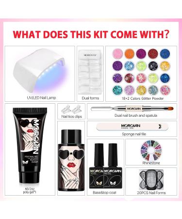 Morovan Poly Gel Nail Kit with UV Lamp - Clear Poly Nail Gel Kit with Glitter | 20 Nail Art Tools Included - Buy Online on SooperMarket.com