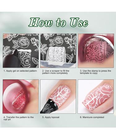 JSRQT Nail Art Stamping Plates Set - 6 Mixed Pattern Stencils for DIY Manicure | Sweet Panda Floral & Leaf Designs - Buy Online on SooperMarket.com