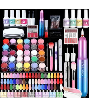 SAVILAND Dip Powder Nail Kit with Drill - 30 Colors Keratin Dip Nails Powder Kit Starter Set with Dipping Powder Liquid Set with Base Top Coat Activator for Beginners All Seasons Tones Home DIY Salon