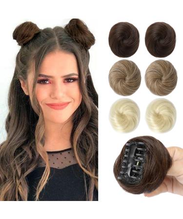 REECHO 2 PCS Mini Claw Clip in Messy & Cat Ears Hair Bun Extensions Wig Accessory Updo Hairpieces for Women Girls (Pack of 2-3" Straight Dark Chocolate Brown) Pack of 2 - 3" Straight Dark Chocolate Brown
