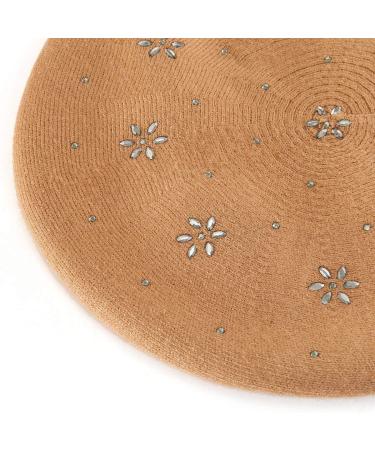 LADYBRO Rhinestone Beret Hat for Women - 2 Layer Wool French Winter Hat (Black/Red/Light Tan) - Floral Pattern - Buy Online on SooperMarket.com