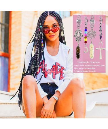 RechicGu Silver 134 Pcs Dreadlocks Loc Accessories with 7 Chakras Crystal Copper Wire Wrapped Gemstone - Hair and Beard Jewelry Set - Buy Online on SooperMarket.com