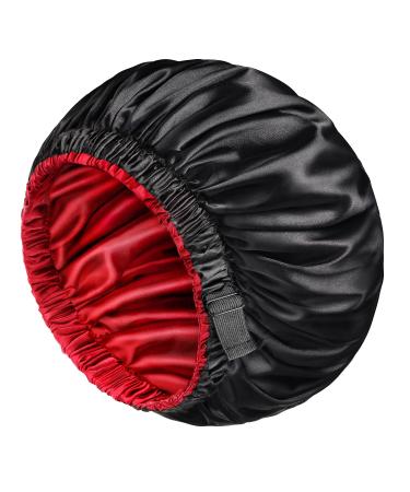 Mikimini Satin-Haube 2 Pack for men and women turnable double-layer sleep-silk hood for curly hair braids with non-slip adjustable widened rubber band (XL black/red) XL (2-pack) black/red