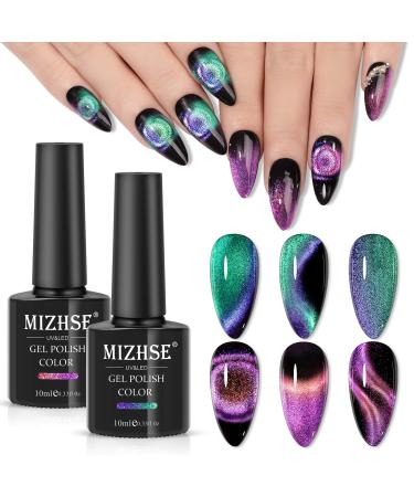 MIZHSE 9D Cat Eye Gel Nail Polish 2 Pcs  Chameleon Magnetic Nail Polish Galaxy Cateye Manicure Nail Art Kit 10ML Green