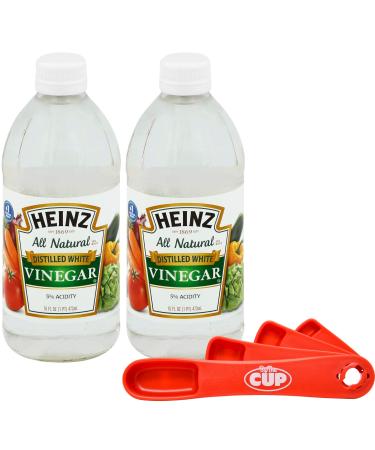 Heinz All Natural Distilled White Vinegar 5% Acidity 16 Ounce Glass Bottle (Pack of 2) with By The Cup Swivel Spoons