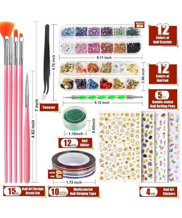 Teenitor Nail Art Kit with Glitter, Stickers, Brushes, Dotting Tool, Gems, Striping Tape - Perfect for Beginners - Buy Online on SooperMarket.com