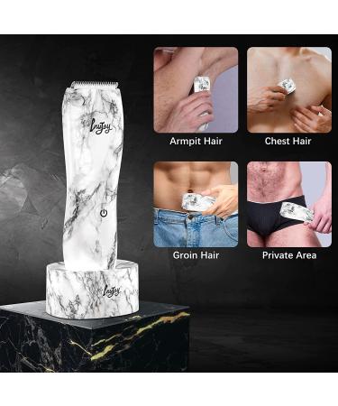 INVJOY Waterproof Body Hair Trimmer for Men - Electric Pubic Hair Shaver & Groomer with Replacement Blade - Marble Pattern White - Buy Online on SooperMarket.com