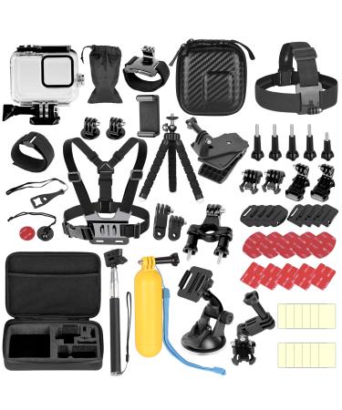EMART 61 in 1 Gopro Hero 8 Black Camera Accessories Kit with Waterproof Case + Carrying Bag, Go Pro 8 Mount Accessory Bundle Kit, Action Camera Hero 8 Mounting Pack for Helmet Chest Head Car Mount for go pro 9/10/11