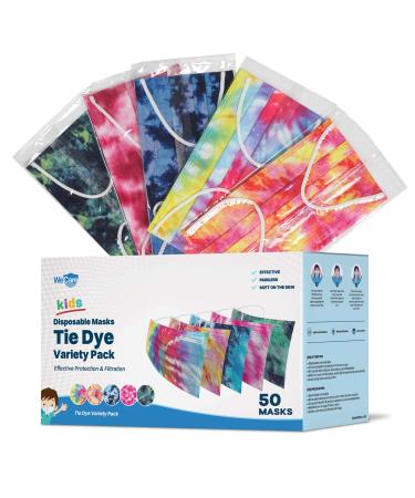 WeCare Disposable Face Masks For Kids, 50 Camo Face Masks, Individually Wrapped Assorted Tie Dye