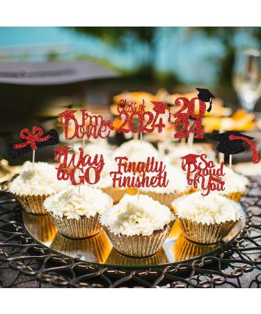 Red and Black Graduation Cupcake Toppers for 2024 Graduation Party Decorations - Buy Online on SooperMarket.com