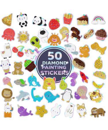 50 Kawaii Diamond Painting Stickers - Kids Diamond Painting Kits for Kids with Holographic Diamond Art Stickers - Diamond Art For Kids Gem Art Kits for Kids - Diamond Painting for Kids Gem Painting