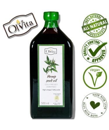 Ol Vita: Cold Pressed Hemp Seed Oil Raw Unrefined NO Additives Pure and Natural Supplement 500ml