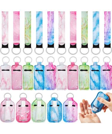 30 Pieces Chapstick Holder Marble Travel Bottle Keychain Holder Reusable Bottle Containers Set with Wristlet Keychain Lanyards Lipstick Protective Cases for Women Traveling (Chic Color)