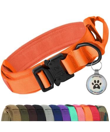 Joytale Tactical Dog Collar | Dog Collar with Handle | Dog Collar Large Dogs with QR Code Dog Tag Orange LL Orange