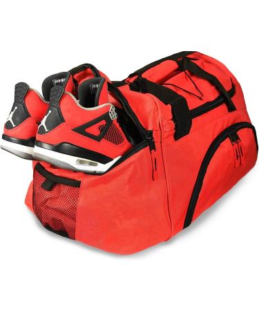 DALIX 24" The Dagger Basketball Duffle Bag Sports Shoe Ball Holder Duffel w Shoulder Strap and Water Bottle Holder Red-Black - Buy Online on SooperMarket.com