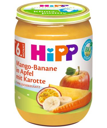 HiPP Organic Fruits Mango-Banana in Apple with Carrot 190g Pack of 6 (6 x 190g) DA41006 Mango-Ban./Carrot 190g 190g Mango-Ban./Carrot