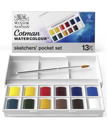 Winsor & Newton Cotman Watercolor Paint Set  Sketchers' Pocket Set  12 Half Pans w/ Brush 12 Half Pan Sketchers Pocket Set