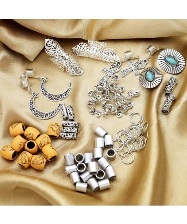 RechicGu 75PCS Silver Hair Cuff Rings Dreadlock Loc Beads Pack - Vintage Style for Braids, Wigs, Rasta Hair Accessories - Buy Online on SooperMarket.com