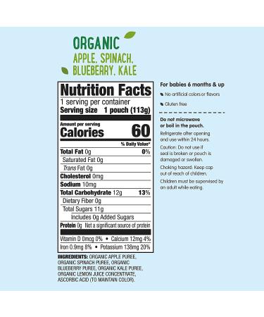 Mama Bear Organic Baby Food Stage 2 Apple Spinach Blueberry Kale 4oz (Pack of 12) - Buy Online on SooperMarket.com