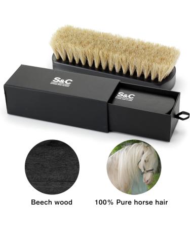 Stone and Clark Premium White Horsehair Shoe Brush - 100% Horse Hair Bristles for Perfect Leather Polish - Concaved Beech Wood Handle - Shoe Care Essential - Buy Online on SooperMarket.com