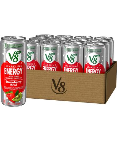 V8 +SPARKLING ENERGY Strawberry Kiwi Energy Drink, Made With Real Vegetable And Fruit Juices, 11.5 FL OZ Can (Pack Of 12)