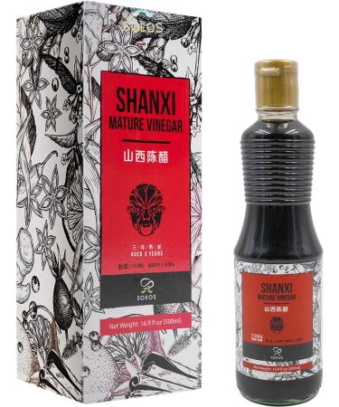 Soeos Shanxi Black Vinegar 16.9oz (500ml), Traditional Black Vinegar, Naturally Fermented, Mature Aged Black Vinegar, Black Shanxi Vinegar, Dark Chinese Vinegar, Traditional Shanxi Vinegar.