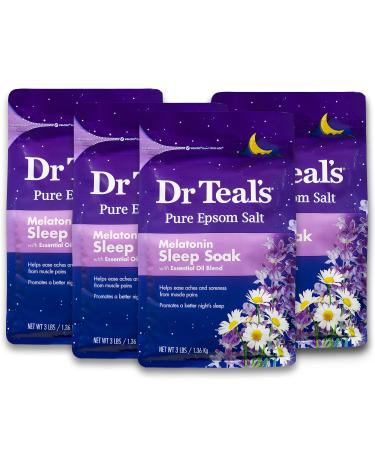 Dr Teal's Pure Epsom Salt, Melatonin Sleep Soak with Essential Oil Blend, 3 lb (Pack of 4)