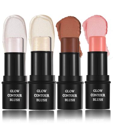 CCbeauty Contour Highlighter Bronzer Blush Multi Stick, Cream Shimmer Highlight Bronze Blushes Sticks, Face Eye Brighten Contouring Shaping Shimmer Stick Set, Professional Facial Makeup Kit, Mothers Day Gifts Sets for Her Girls Women, 4Pcs 06# Highlighter