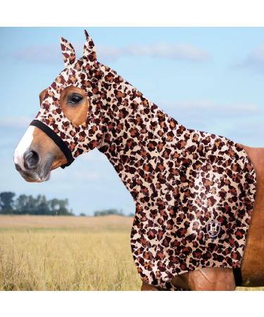 Harrison Howard Soft Fleece Trim Stretchy All-Covered Comfortable Horse Head Hood With zipper Classic Leopard M piston (medium) Classic Leopard