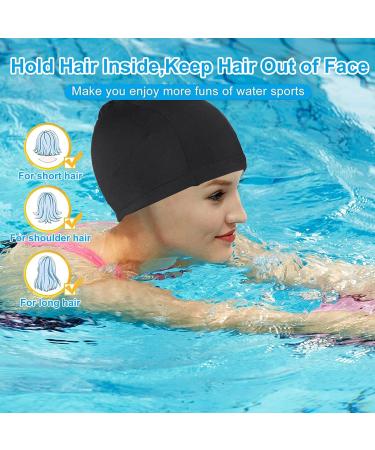 Buy 2-Pack Elastic Bath Caps for Adults | Comfortable Unisex Swimming Caps with Ear Protection - Dark Blue & Black - Buy Online on SooperMarket.com