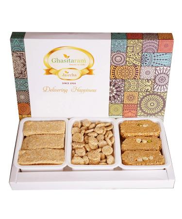 Ghasitaram Gifts Lohri Gifts Assortment of Gud Til Gachak Khasta Gachak and Gud Revadi 600 GMS
