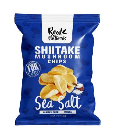 Real Naturals Shiitake Mushroom Chips Sea Salt Non GMO Low Calorie Vegan 12 Count of 32g Salted